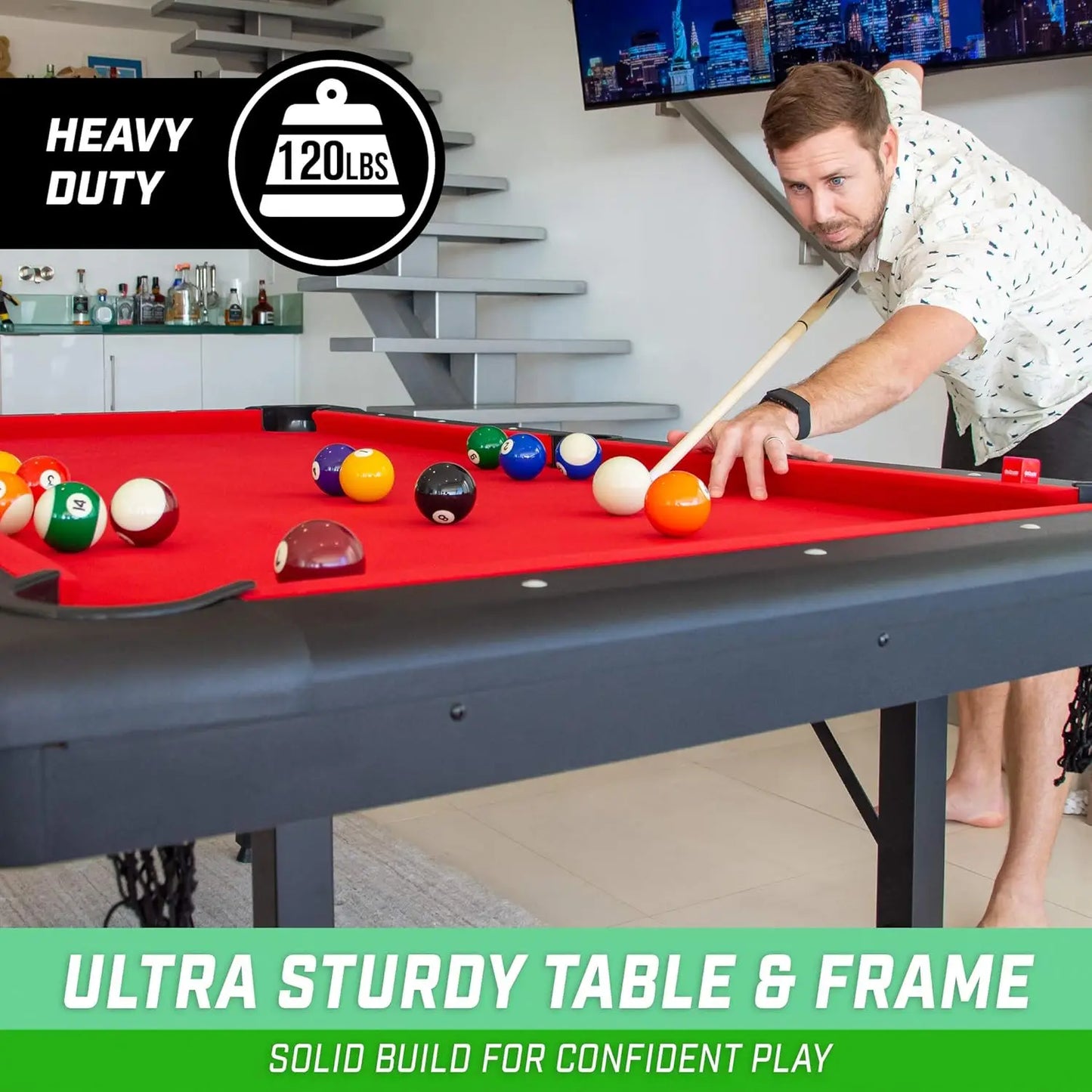 6, 7, or 8 ft Billiards Table - Portable Pool Table -