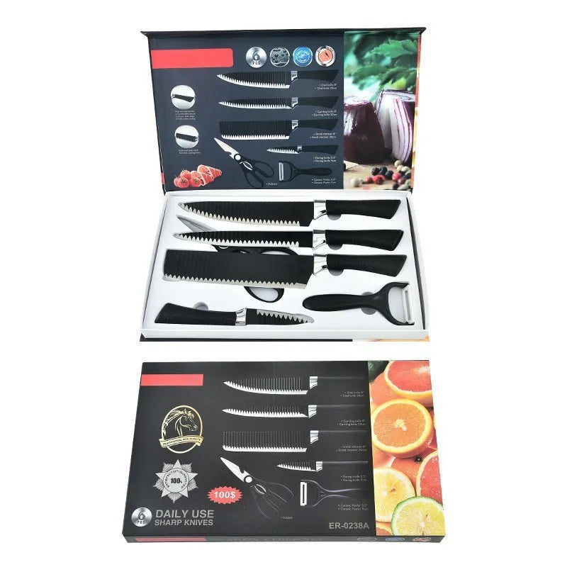 Black Wave Pattern Six Piece Knife Set