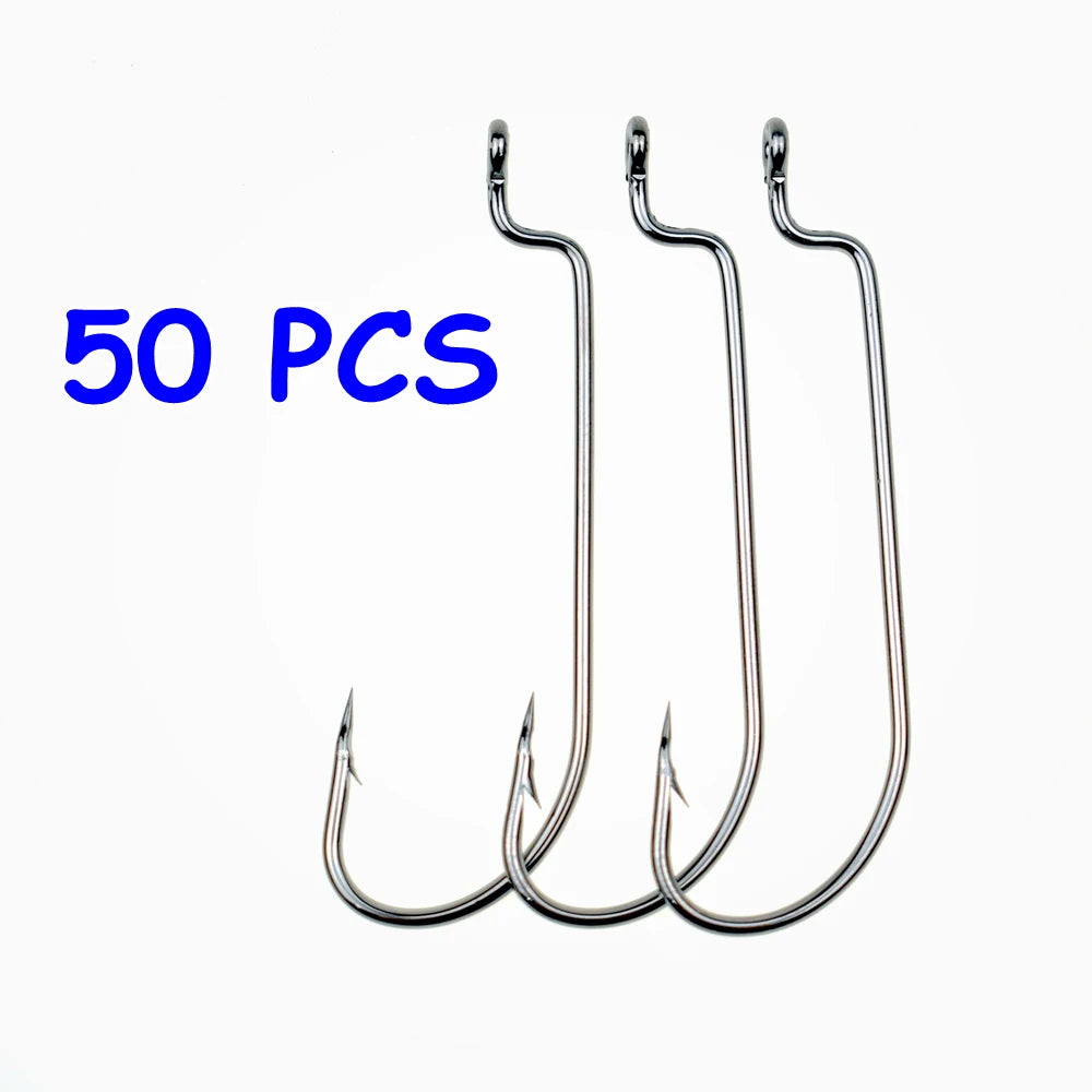 50 PCS Long Handle Barbed Fishing Hook