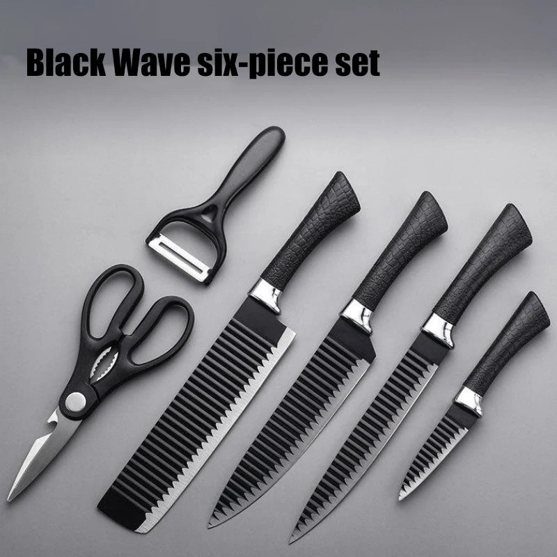 Black Wave Pattern Six Piece Knife Set