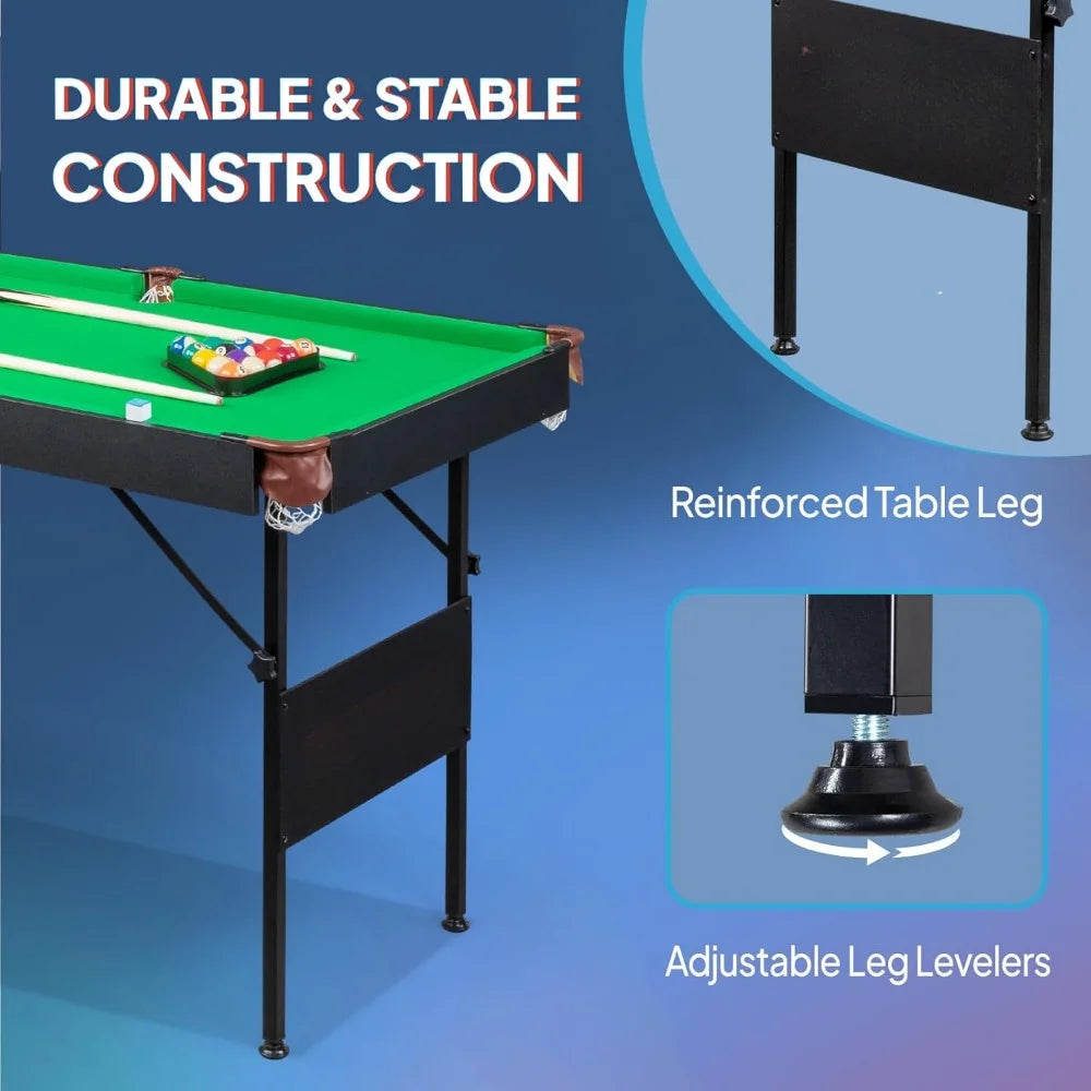 55" Portable Folding Pool Table, Pool Game Table with Cues, Ball, Rack, Brush, Chalk