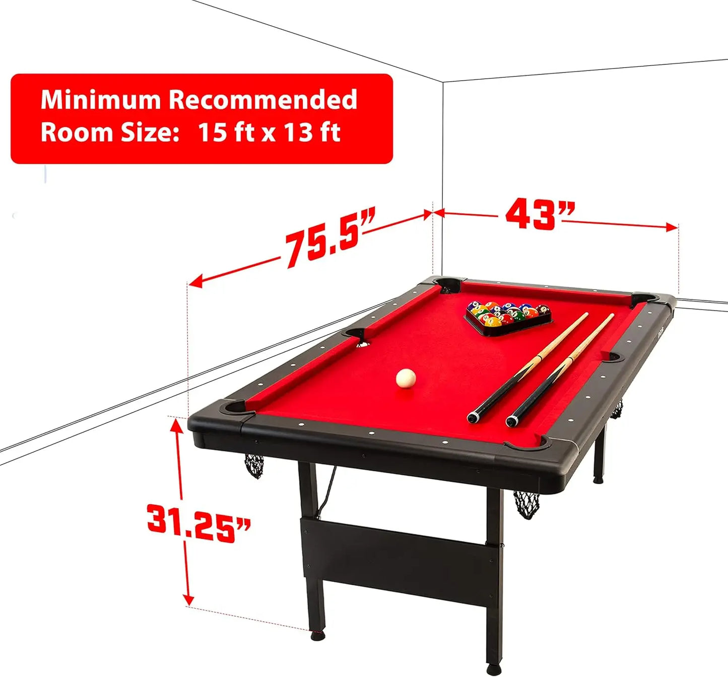 6, 7, or 8 ft Billiards Table - Portable Pool Table -