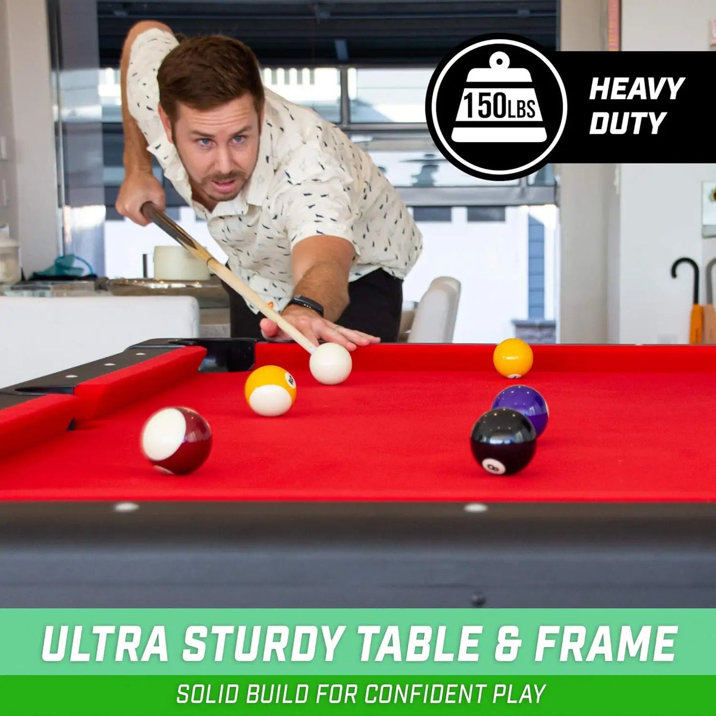 6, 7, or 8 ft Billiards Table - Portable Pool Table - includes Full Set of Balls, 2Cue Sticks, Chalk and Felt Brush