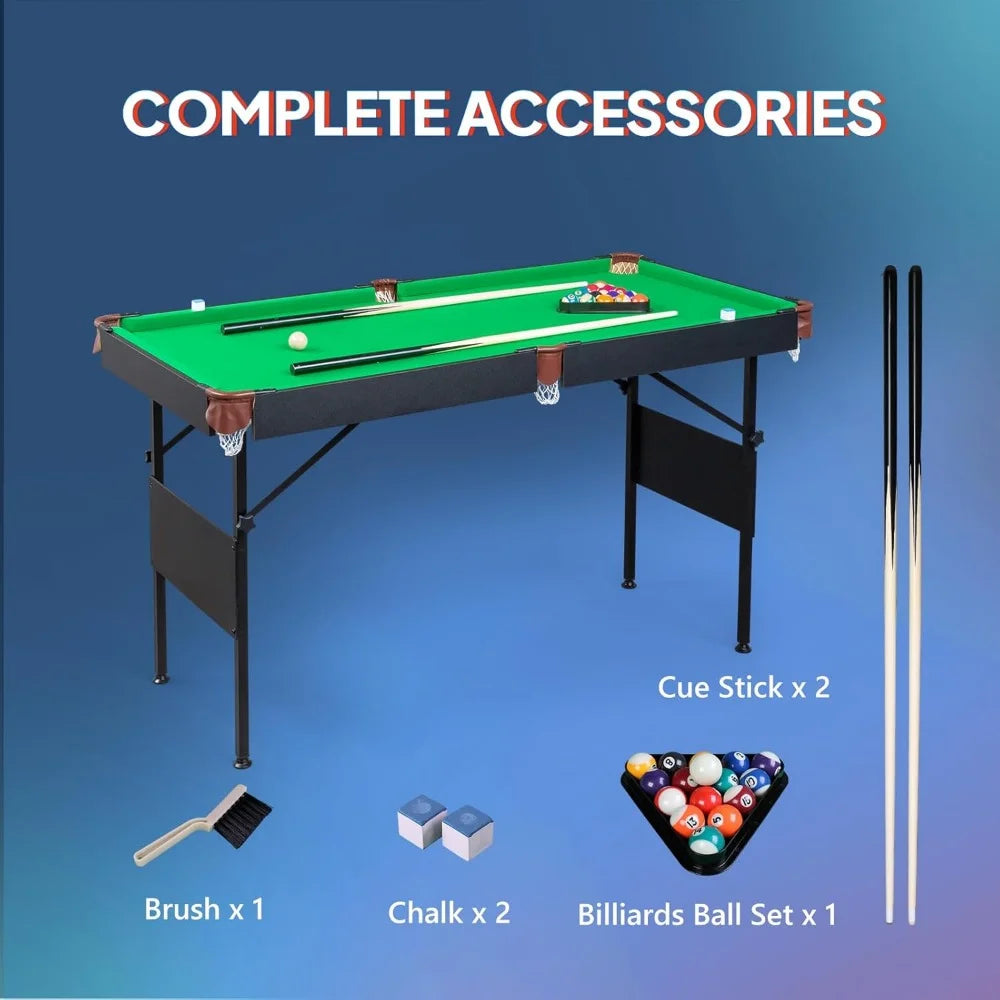 55" Portable Folding Pool Table, Pool Game Table with Cues, Ball, Rack, Brush, Chalk