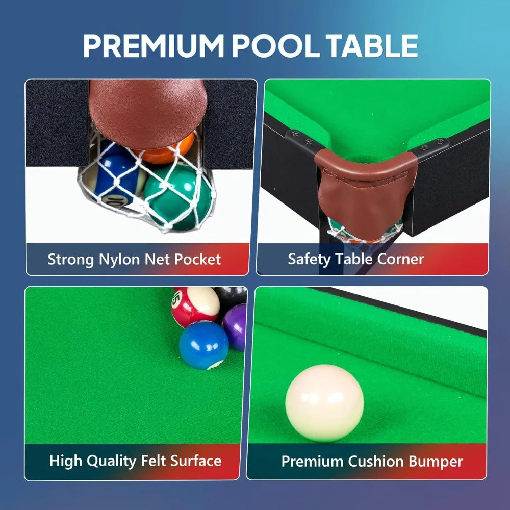 55" Portable Folding Pool Table, Pool Game Table with Cues, Ball, Rack, Brush, Chalk