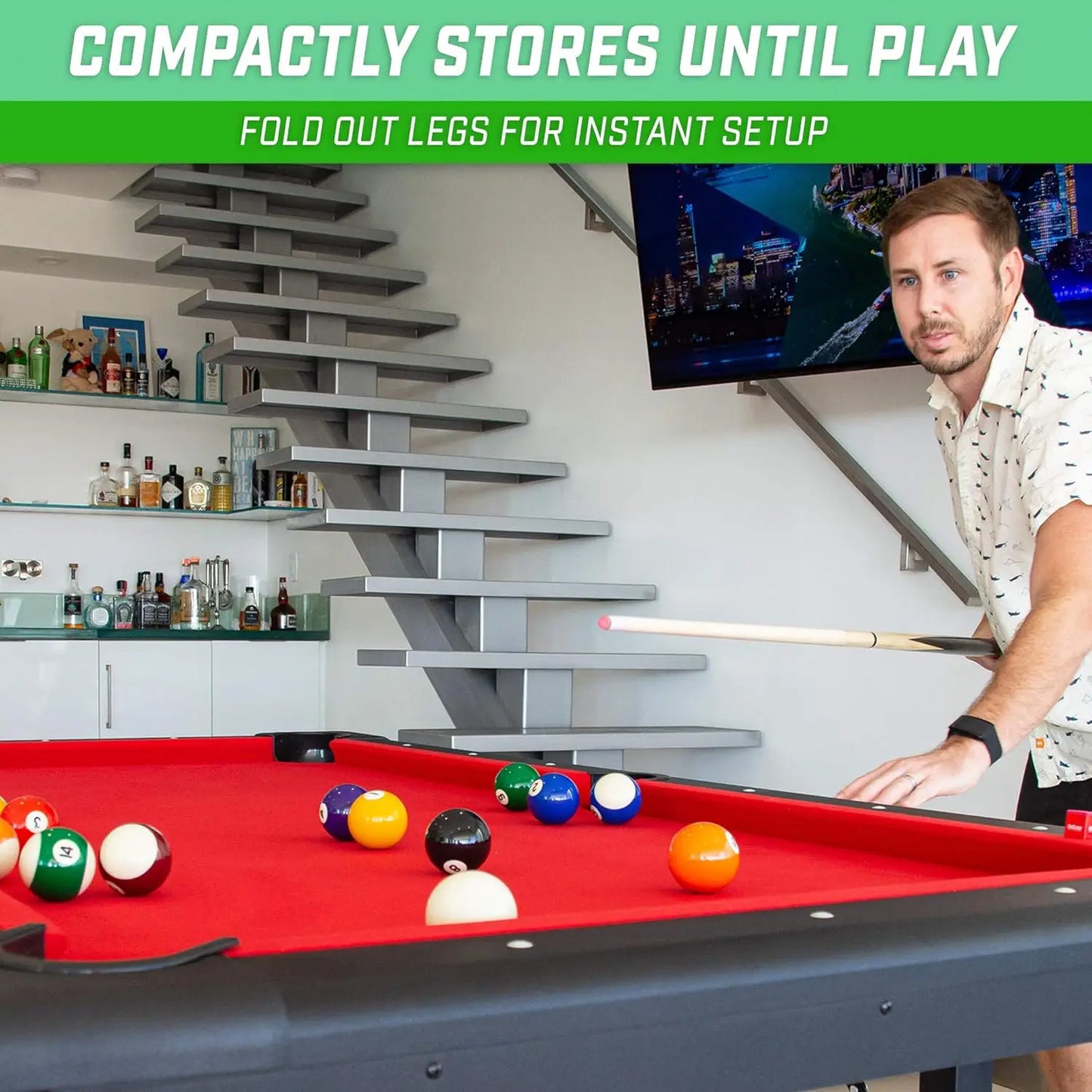 6, 7, or 8 ft Billiards Table - Portable Pool Table - includes Full Set of Balls, 2Cue Sticks, Chalk and Felt Brush